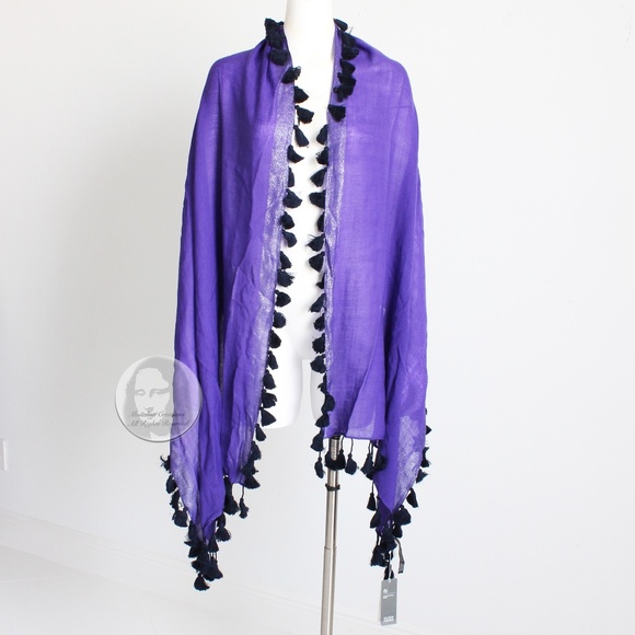 Eileen Fisher Violet Wrap Tassels Scarf Shawl Shimmer Wool Edges 80in NWT NOS OS - Picture 3 of 9